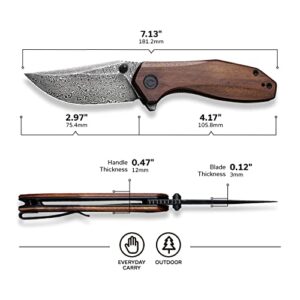 CIVIVI ODD 22 Pocket Knife for EDC, Tuffknives 2.97 inch Damascus Blade Cuibourtia Wood Handle with Thumb Stud and Reversible Pocket Clip, Folding Knife for Utility Hiking Camping Fishing Work Outdoor C21032-DS1