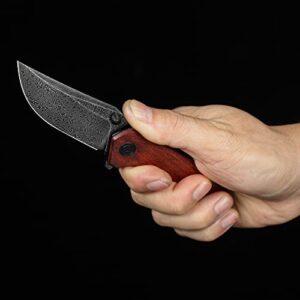 CIVIVI ODD 22 Pocket Knife for EDC, Tuffknives 2.97 inch Damascus Blade Cuibourtia Wood Handle with Thumb Stud and Reversible Pocket Clip, Folding Knife for Utility Hiking Camping Fishing Work Outdoor C21032-DS1