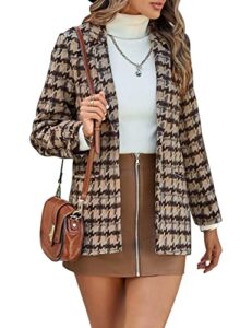 merokeety women's long sleeve notch lapel fashion plaid jacket coat open front pockets blazer suit, brown, l
