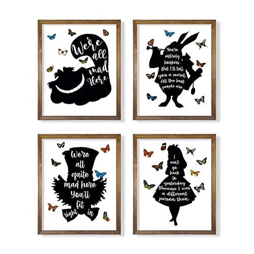 Alice Inspirational Saying Quote Poster Print - Motivational Wall Art for Alice Fans - Cheshire Cat Mad Hatter White Rabbit - Alice in Wonderland Wall Art Decor - Affirmation Gift for Women Teen Girl