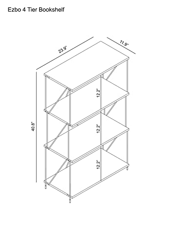 Galano Ezbo Book Shelf - 4-Tier Open Bookshelf - Storage - Bookshelves Organizer - Book Rack - Organizer - Modern Design Display Stand Rack - Dusty Grey Oak
