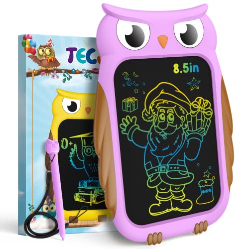 TECJOE Owl LCD Drawing Tablet, 8.5 Inch Colorful Toddler Doodle Board Drawing Tablet, Erasable and Reusable Electronic Drawing Pads, Educational and Learning Toy for 3-6 Years Old Boys, Gift (Purple)