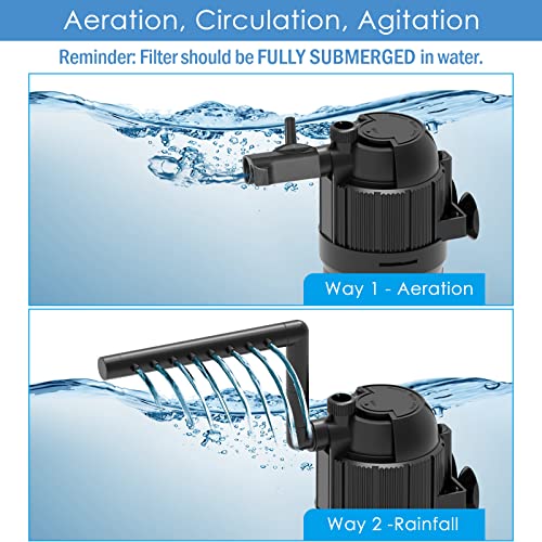 AquaMiracle Aquarium Filter True 3-Stage Filtration Fish Tank Filters Turtle Filter Internal Power Filter with Aeration/Rainfall Modes for 40-120 Gallon Aquariums, Flow Rate and Direction Adjustable