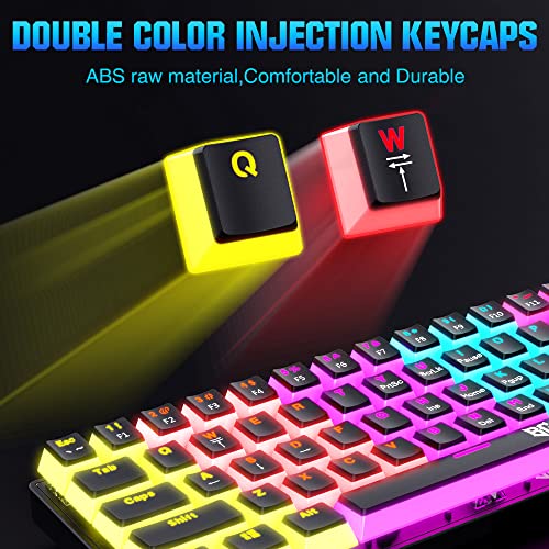BENGOO Mechanical Gaming Keyboard, 60% Rainbow LED Backlit Compact Keyboard with 61 Keys and Blue Switches,Mini Wired Keyboard with 21 Anti-ghosting Keys for Computer Gamer PC Mac(Black)