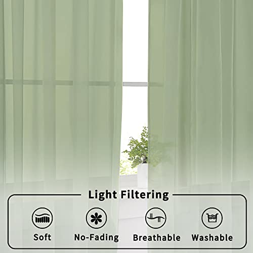 Aiyufeng Sheer Bedroom Curtains 2 Panel Sets 84" Inch Length - Transparent Light Weight Soft Sage Window Treatment Panels for Study Room/Living Room/Guest Room, Per Panel W40 X L84 inches