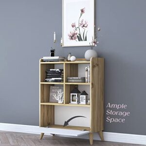 LAWA FURNITURE Modern Bookcase with Storage Cabinet, 4 Cube Bookshelf Cabinet with Legs, Short Wood Bookshelf for Bedroom, Living Room, Kids Room, Office or Kitchen