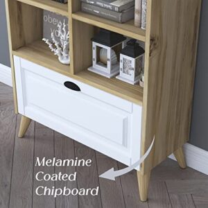 LAWA FURNITURE Modern Bookcase with Storage Cabinet, 4 Cube Bookshelf Cabinet with Legs, Short Wood Bookshelf for Bedroom, Living Room, Kids Room, Office or Kitchen