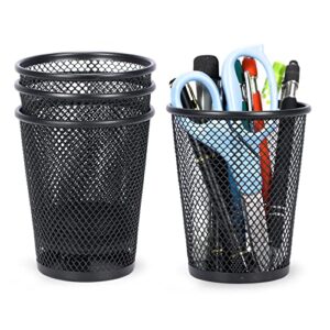 mesh pen holder 4 pcs for desk cute black pencil holder for desk accessories and organizer for office home and school desks - table top cute desk accessory