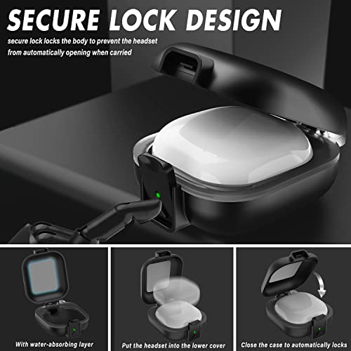 (with Secure Lock) IPX68 Waterproof Case for Samsung Galaxy Buds2 Pro Case (2022)/ Galaxy Buds Pro Case(2021)/ Galaxy Buds 2 Case (2021)/ Galaxy Buds Live Case (2020) Hard PC Protective Case (Black)