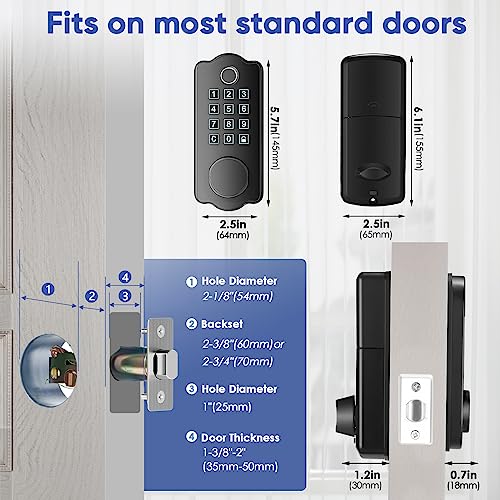 Front Door Lock Set, ADIUIVE Fingerprint Keyless Entry Door Lock with Handle, Smart Locks for Front Door, Electronic Keypad Door Lock Work with App Control Auto Lock（Keypad+Fingerprint+Key+IC+APP）