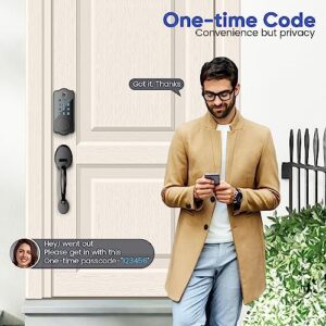 Front Door Lock Set, ADIUIVE Fingerprint Keyless Entry Door Lock with Handle, Smart Locks for Front Door, Electronic Keypad Door Lock Work with App Control Auto Lock（Keypad+Fingerprint+Key+IC+APP）