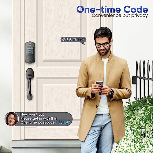 Front Door Lock Set, ADIUIVE Fingerprint Keyless Entry Door Lock with Handle, Smart Locks for Front Door, Electronic Keypad Door Lock Work with App Control Auto Lock（Keypad+Fingerprint+Key+IC+APP）