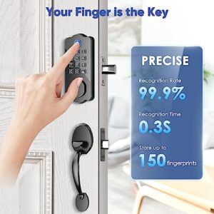 Front Door Lock Set, ADIUIVE Fingerprint Keyless Entry Door Lock with Handle, Smart Locks for Front Door, Electronic Keypad Door Lock Work with App Control Auto Lock（Keypad+Fingerprint+Key+IC+APP）