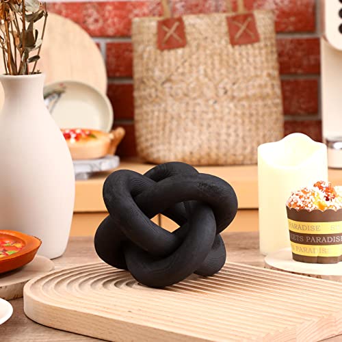 Yalikop Wood Chain Link Decor 3 Knot Hand Carved Coffee Table Modern Farmhouse Shelf Boho Rustic Decorative Objects for Home Living Room Bedroom Decorations (Black),(CU-Yalikop-2237596)