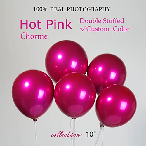 Kozee Chrome Hot Pink Double-Stuffed Balloons different sizes 50pcs10 inch Metallic magenta balloon For barbie theme decorations Wedding engagement Birde to be baby shower