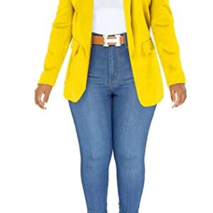 Womens Casual Blazers Open Front Puff Long Sleeve Lapel Work Office Blazers Bussiness Jackets Suit Coat Yellow XX-Large