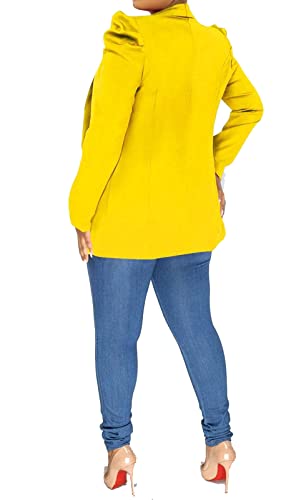 Womens Casual Blazers Open Front Puff Long Sleeve Lapel Work Office Blazers Bussiness Jackets Suit Coat Yellow XX-Large