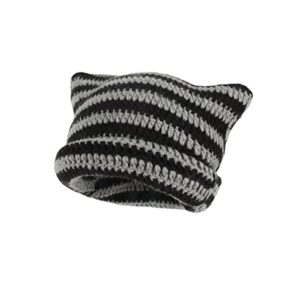 fairy grunge crochet hats y2k cat ears knitted slouchy beanies alt headwear accessories (black,m(56-58cm))