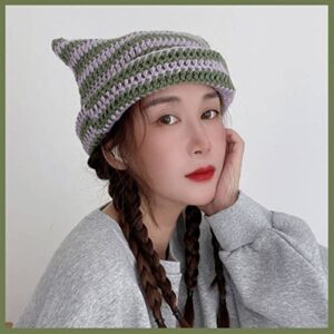 Fairy Grunge Crochet Hats Y2K Cat Ears Knitted Slouchy Beanies Alt Headwear Accessories (Black,M(56-58cm))