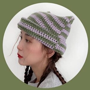 Fairy Grunge Crochet Hats Y2K Cat Ears Knitted Slouchy Beanies Alt Headwear Accessories (Black,M(56-58cm))