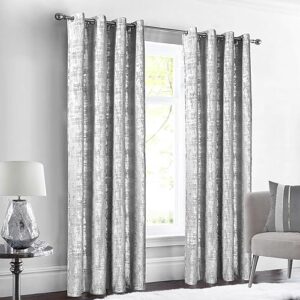 SHINELAND Extra Long Velvet Curtains 108 Inches Long for Living Room 2 Panels Grommet Grand Design 60% Blackout Pattern Curtains for Bedroom Luxury Bling Bathroom Door Doorway,Light Silver Grey