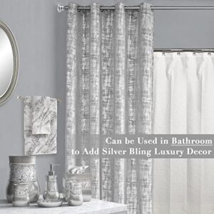 SHINELAND Extra Long Velvet Curtains 108 Inches Long for Living Room 2 Panels Grommet Grand Design 60% Blackout Pattern Curtains for Bedroom Luxury Bling Bathroom Door Doorway,Light Silver Grey