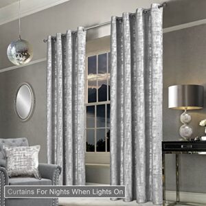 SHINELAND Extra Long Velvet Curtains 108 Inches Long for Living Room 2 Panels Grommet Grand Design 60% Blackout Pattern Curtains for Bedroom Luxury Bling Bathroom Door Doorway,Light Silver Grey