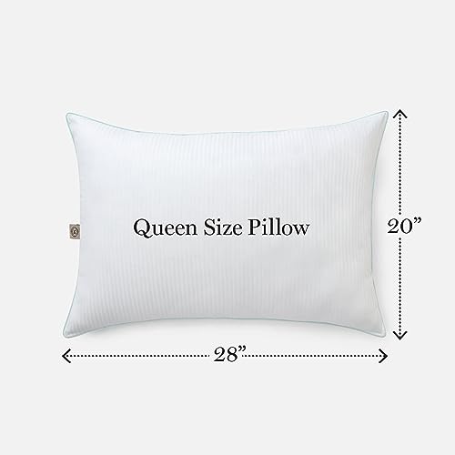 MARTHA STEWART Down Alternative Bed Queen Pillows Set Of 2, Cooling Hotel Pillow, Memory Foam-Like Fiber Fill, Premium Side Sleeper Dorm Pillows For Adults, Pressure Relieving, Dobby Stripe, White