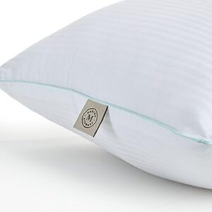 MARTHA STEWART Down Alternative Bed Queen Pillows Set Of 2, Cooling Hotel Pillow, Memory Foam-Like Fiber Fill, Premium Side Sleeper Dorm Pillows For Adults, Pressure Relieving, Dobby Stripe, White