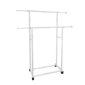 Fishat Simple Double Rod Garment Rack & Laundry Hamper Butler Cart Basket