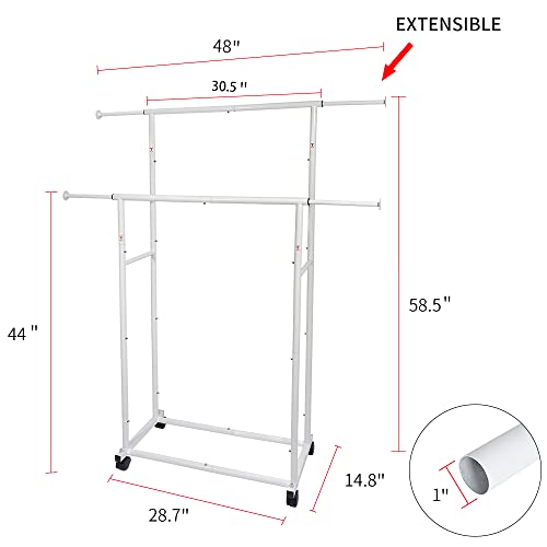 Fishat Simple Double Rod Garment Rack & Laundry Hamper Butler Cart Basket