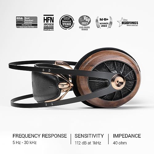 MEZE AUDIO 109 Pro | Wired Wooden Open-Back Headset for Audiophiles | Over-Ear Headphones with Self Adjustable Headband