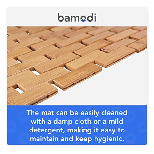 Bamodi Bathroom Bamboo Floor Mat - Wooden Bath Rug - Natural Wood Accessories for Spa, Bathtub, Kitchen, Pool, Beach Area - Mats for Inside Shower