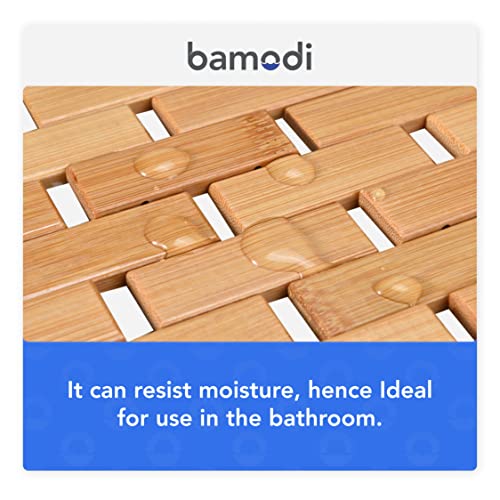 Bamodi Bathroom Bamboo Floor Mat - Wooden Bath Rug - Natural Wood Accessories for Spa, Bathtub, Kitchen, Pool, Beach Area - Mats for Inside Shower