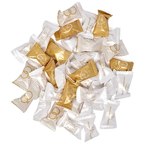 Gift Boutique Wedding 50th Anniversary Butter Mints Candies Bags 100 Count Individually Wrapped Mint Candy 13 Ounce Bag (368 g) Goodies Treat Sweets Buttercream Gold Heart Party Favor Supplies Decor