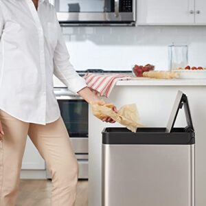 KOHLER 23826-ST 13 Gallon Elongated Hands-Free Step Can, Trash Can with Soft-Close and Foot Pedal, Quiet Close Lid, Stainless Steel