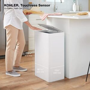 KOHLER 23825-STW 13-Gallon SensorCan, Kitchen Trash Can with Sensor-Activated Lid, Touchless Trash Can with Quiet Close Lid, Stainless Steel and White