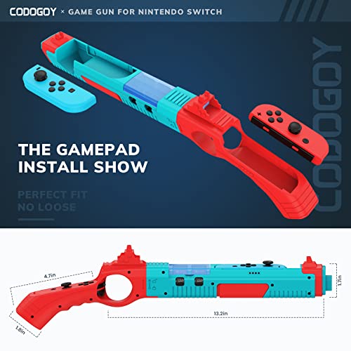 CODOGOY Shooting Game Gun Controller Compatible with Switch/Switch OLED Joy-Con, Hand Grip Motion Controller for Nintendo Switch Shooter Hunting Games (Red+Blue)