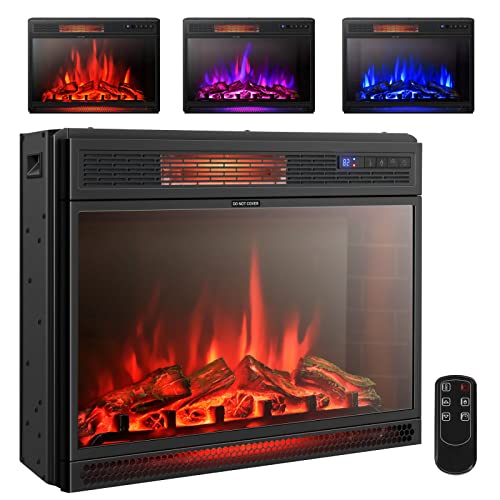 28 Inch Electric Fireplace with LED Realistic Flame Effect, Small Fireplace Insert with Remote 0.5H to 6H Timer Safety Overheat Protection, Fireplace Heater for Living Room Home Office, 1350W/900W