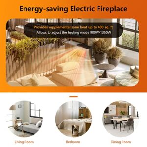 28 Inch Electric Fireplace with LED Realistic Flame Effect, Small Fireplace Insert with Remote 0.5H to 6H Timer Safety Overheat Protection, Fireplace Heater for Living Room Home Office, 1350W/900W