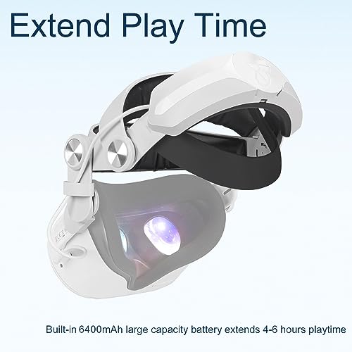 8VR Head Strap with Battery for Oculus Quest 2, Adjustable Elite Strap with 6400mAh Battery Pack for Enhanced Comfort and Playtime in VR, Fast Charging and Counter Balance for Quest 2 Accessories