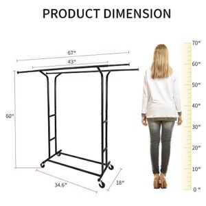 Fishat Heavy Duty Double Rod Garment Rack & Laundry Hamper Butler Cart Basket