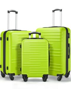 3 piece luggage set expandable (only 24" & 28"), hard suitcase set with spinner wheels and tsa lock, travel luggage set (green lime)