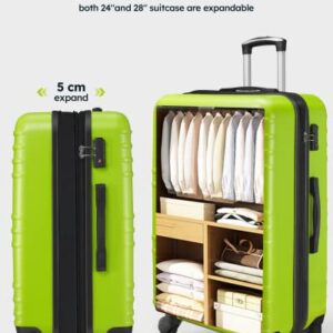 3 Piece Luggage Set Expandable (Only 24" & 28"), Hard Suitcase Set with Spinner Wheels and TSA Lock, Travel Luggage Set (Green Lime)