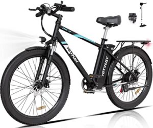 hitway electric bike for adults, 750w/48v/14ah ebike with removable battery, 20mph/35-75miles bicycle 26'×3.0 fat tire, mountain e men women, shimano 7-speed transmission, ip54, black, (bk3m)