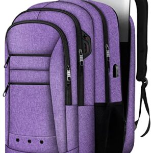 LCKPENG Large Backpack, Travel Laptop Backpack with USB Charging Port, Travel Backpack with 17.3 Inch Laptop Compartment for Women, Business Travel Computer Flight Approved Carry on Backpack, Purple