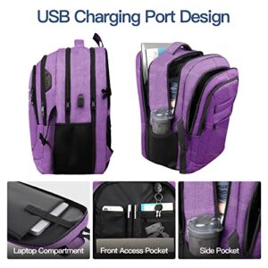 LCKPENG Large Backpack, Travel Laptop Backpack with USB Charging Port, Travel Backpack with 17.3 Inch Laptop Compartment for Women, Business Travel Computer Flight Approved Carry on Backpack, Purple