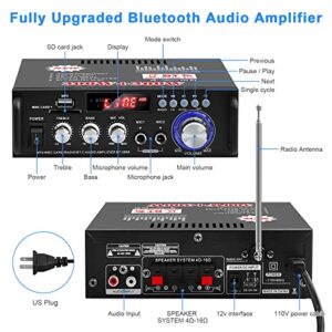 HiFi Bluetooth Audio Amplifier 298A Mini Stereo Amp RMS 40W Max 300W 2.0 Channel Audio Power Amplifier Receiver w/USB FM Mic for Home, Car Speakers System(US Plug)