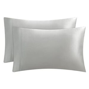 juicy couture satin pillowcase for hair and skin, grey standard size pillowcase set of 2 - silky satin cooling pillow covers with envelope closure