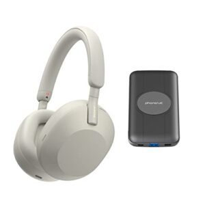 sony wh-1000xm5 wireless noise canceling over-ear headphones (silver) with wireless headphone accessory (2 items)